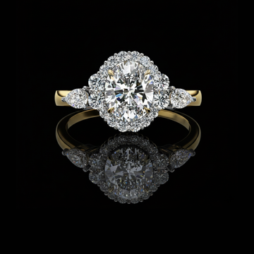 Oval Cut Diamond Halo Three Stone Lab Diamond Ring