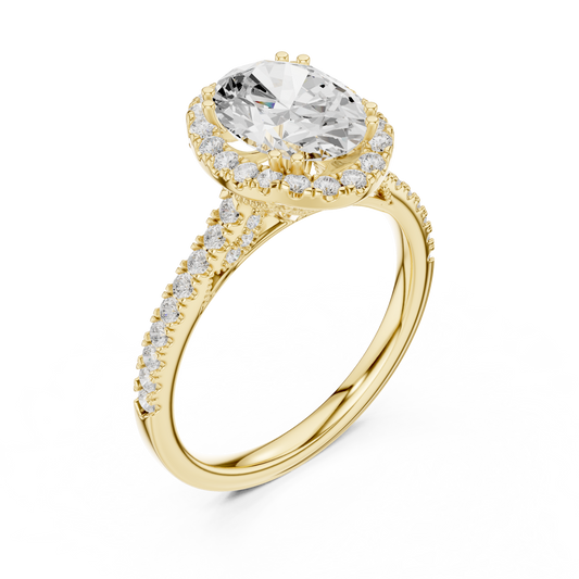 Oval Halo Lab Grown Diamond with Pave Cathedral Band Ring - View 2