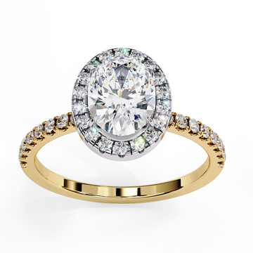 Solitaire Halo Oval Cut Lab Diamond Pave Setting Ring