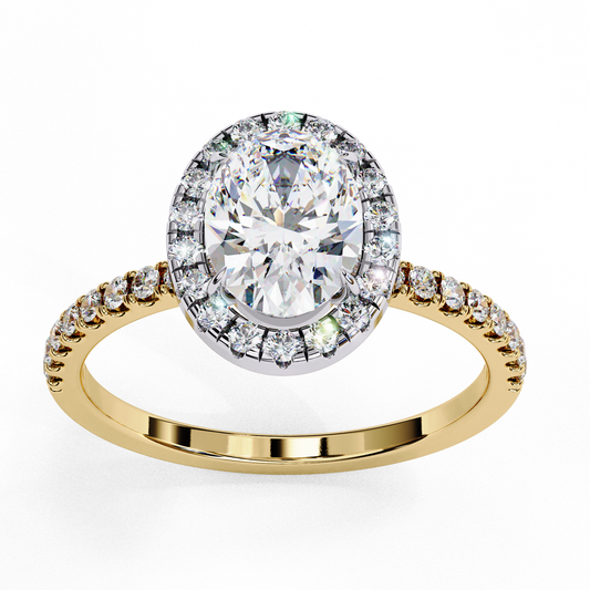 Solitaire Halo Oval Cut Lab Diamond Pave Setting Ring