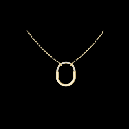 U Shape Hardware Pattern Statement Pendant with Round Moissanite Diamond