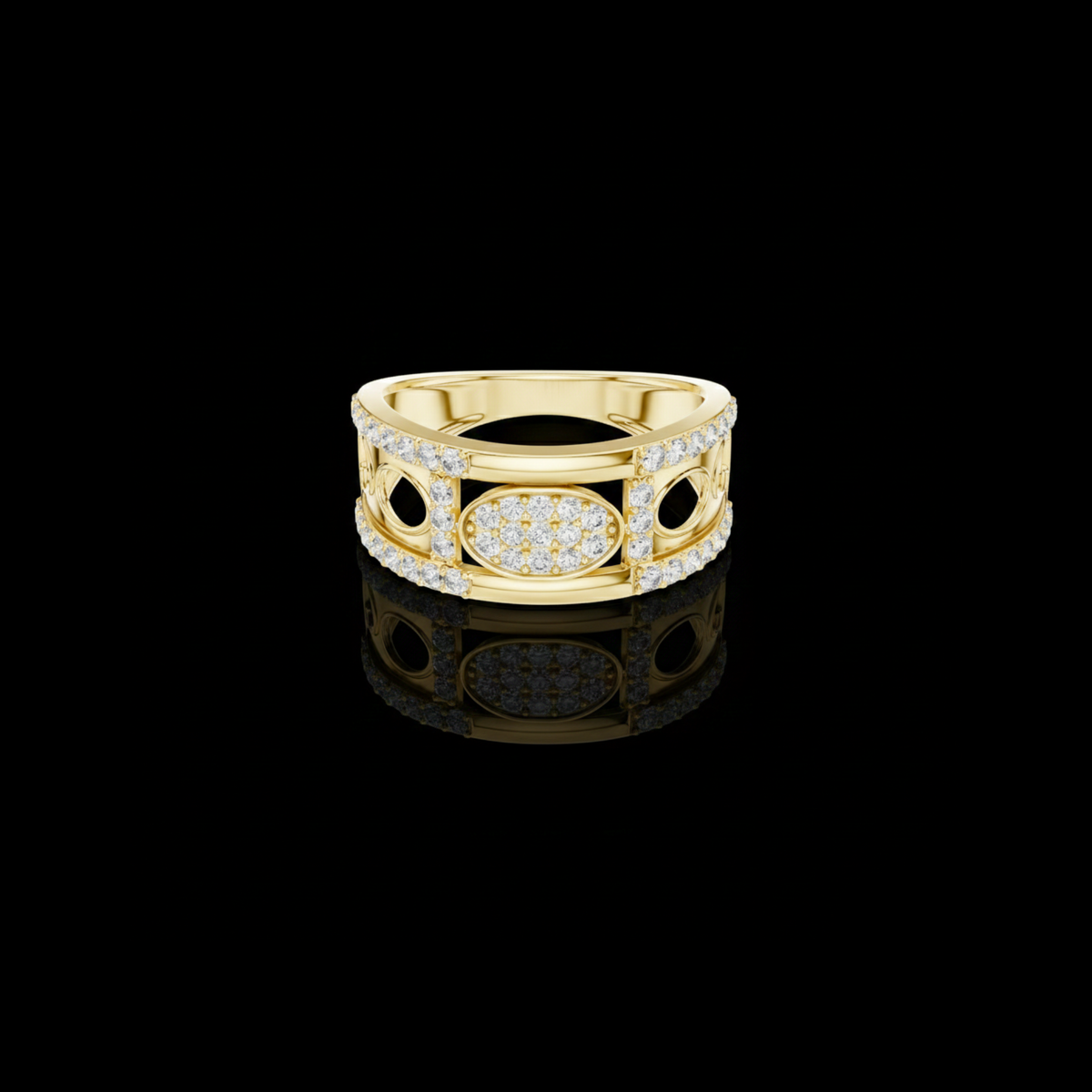 Round Cut Moissanite Diamond Men's Oval Medallion Openwork Gold Ring