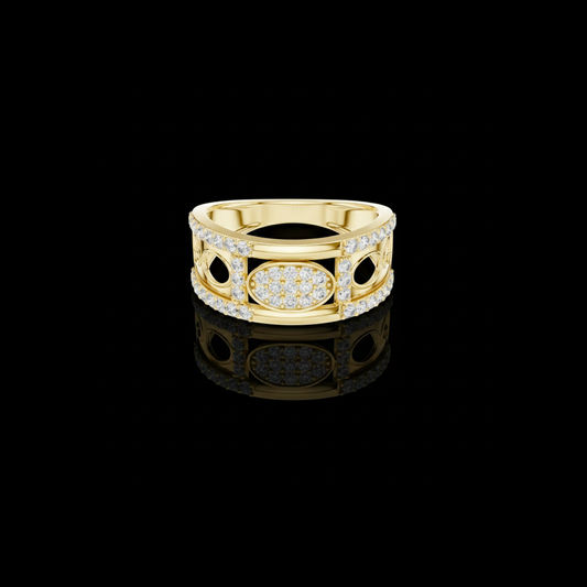 Round Cut Moissanite Diamond Men's Oval Medallion Openwork Gold Ring