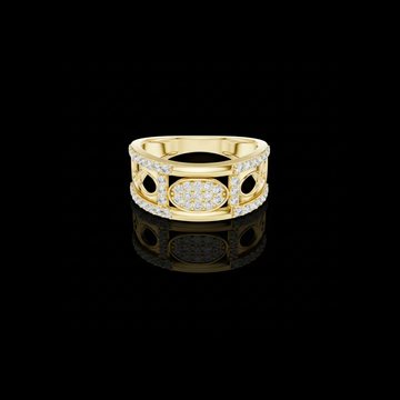Round Cut Lab Grown Diamond Men's Oval Medallion Openwork Gold Ring