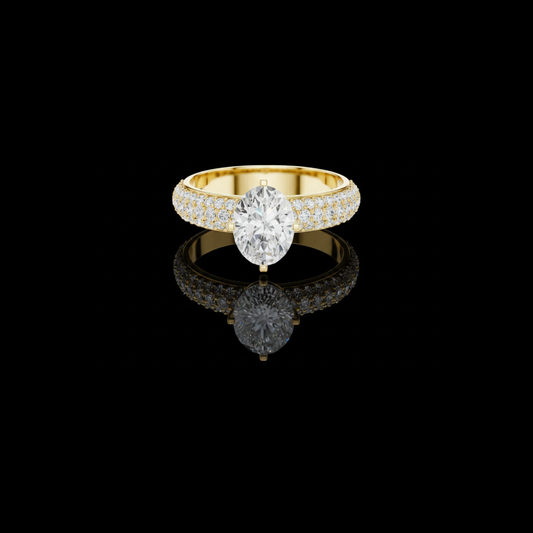 Oval Cut Triple Pave Moissanite Diamond Solitaire Engagement Ring