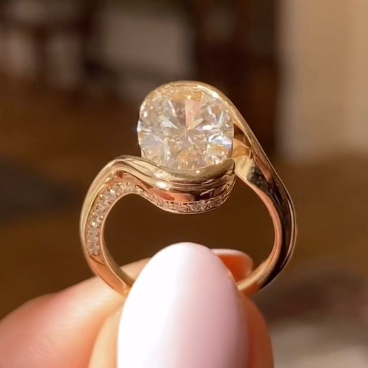 Oval Moissanite Diamond Bypass Solitaire Engagement Ring - View 2