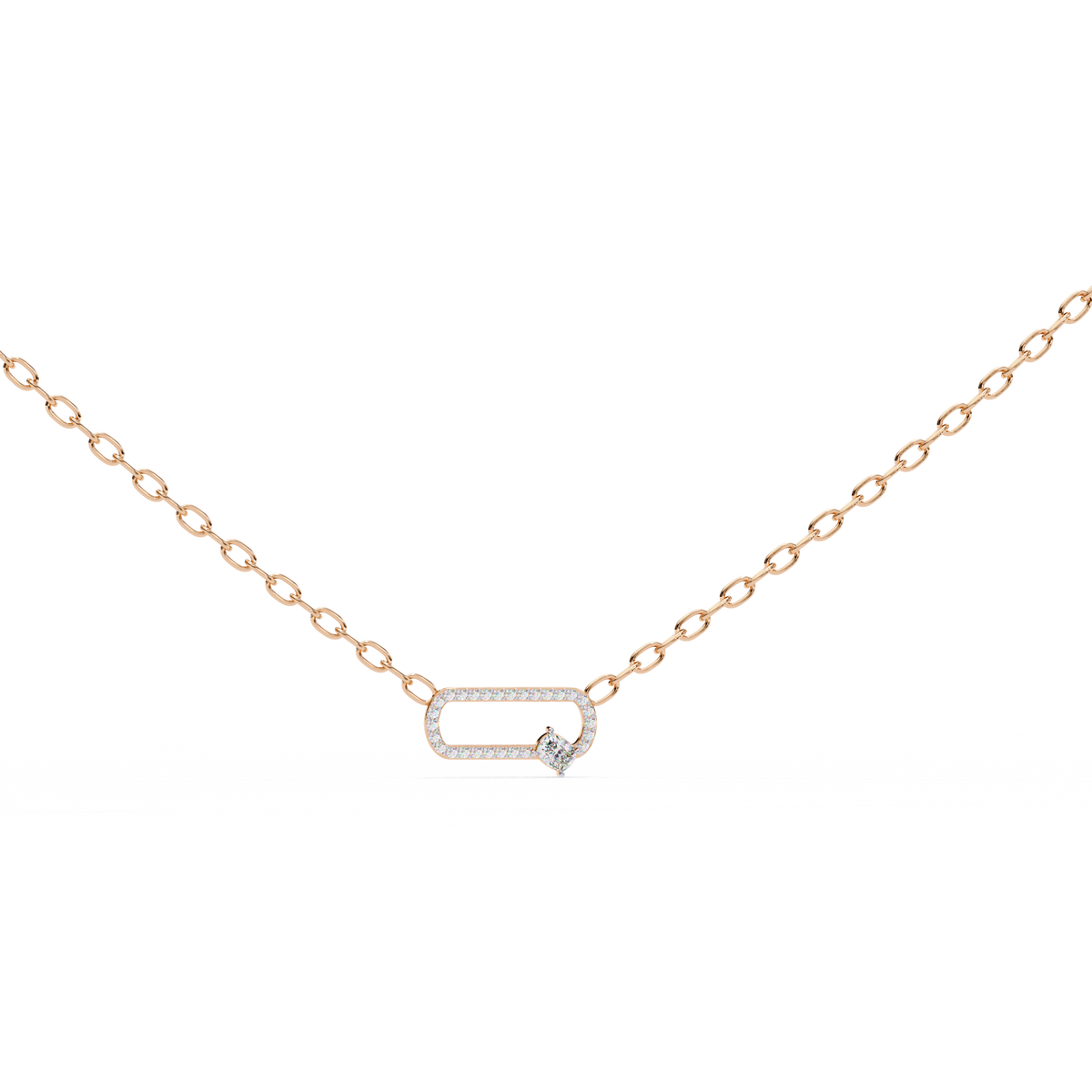 Openwork Pave Oval Link Off Center Cushion Moissanite Diamond Pendant - View 6