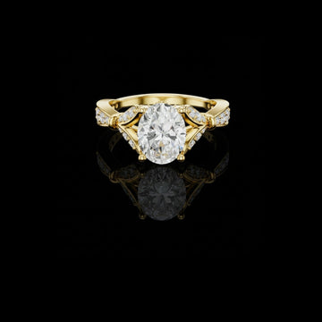 Oval Cut Cathedral Lab Diamond Ring with Marquise Accents