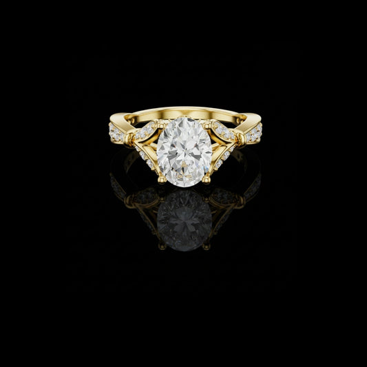 Oval Cut Cathedral Lab Diamond Ring with Marquise Accents