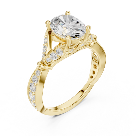 Oval Cut Cathedral Lab Diamond Ring with Marquise Accents - View 2