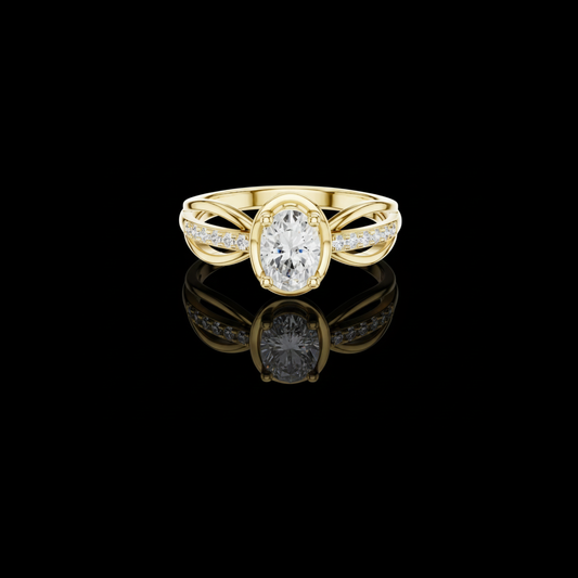 Oval Cut Lab Diamond Twisted Split Shank Pave Engagement Ring