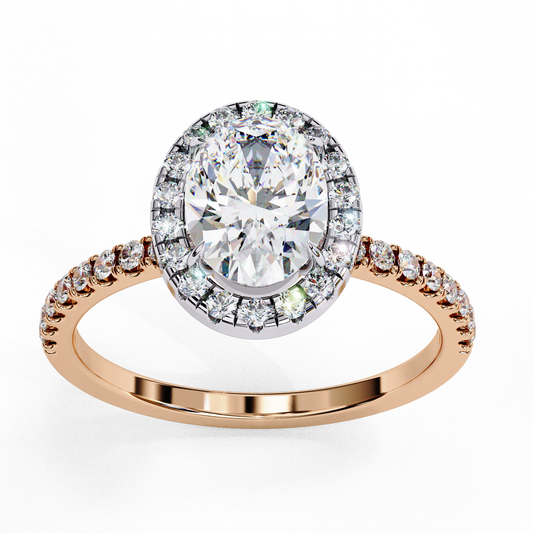 Solitaire Halo Oval Cut Lab Diamond Pave Setting Ring - View 2