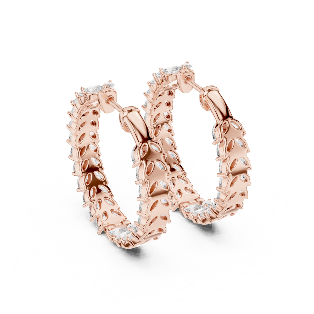 Vine Pattern Marquise Cut Lab Diamond Hoop Earrings Inside Out Leaf Design - View 11