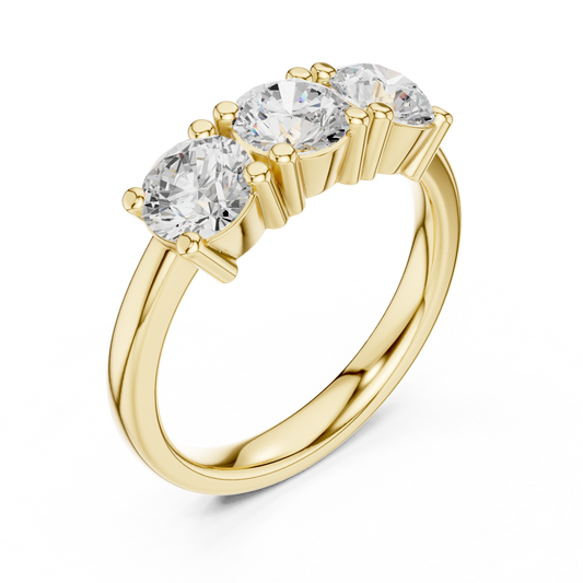 Round Brilliant Moissanite Diamond Three Stone Promise Rings - View 2