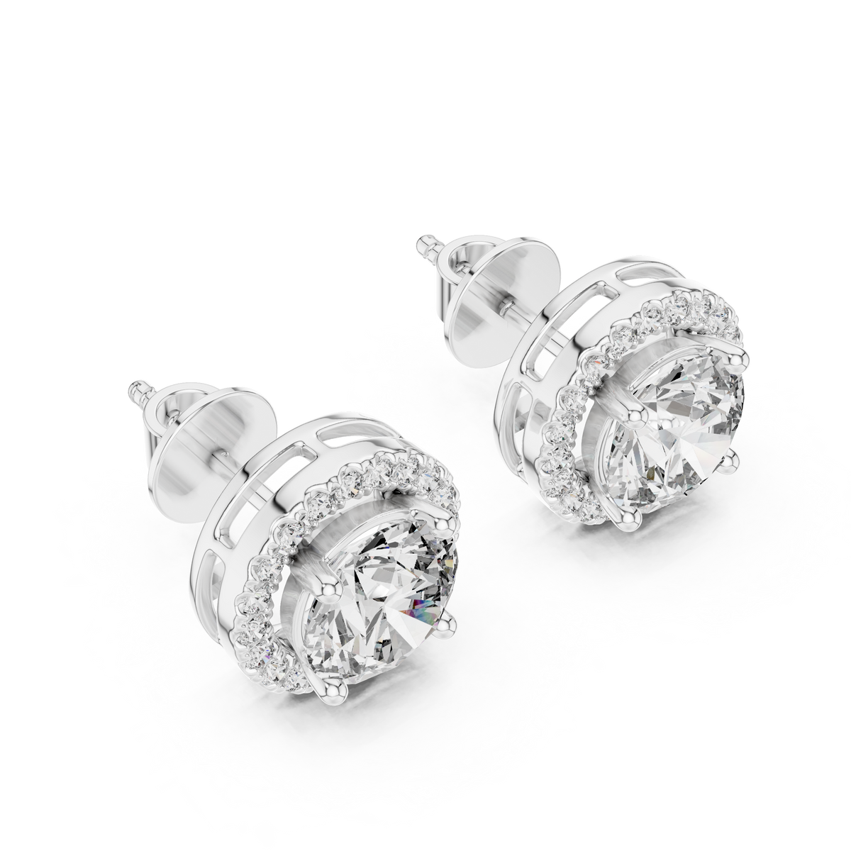 Round Cut Moissanite Diamond Floating Halo Stud Earring - View 6