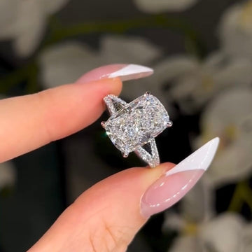 Cushion Cut Lab Diamond Hidden Halo Pave Engagement Ring