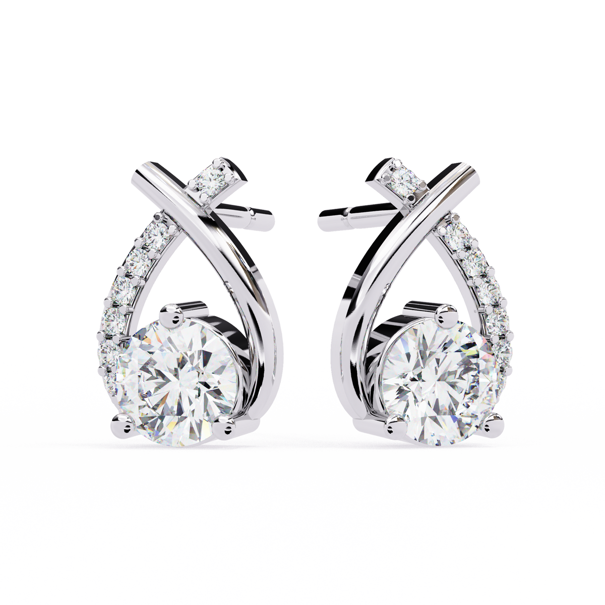 Teardrop Inspired Round Lab Diamond Earrings with Pave Accents - View 3