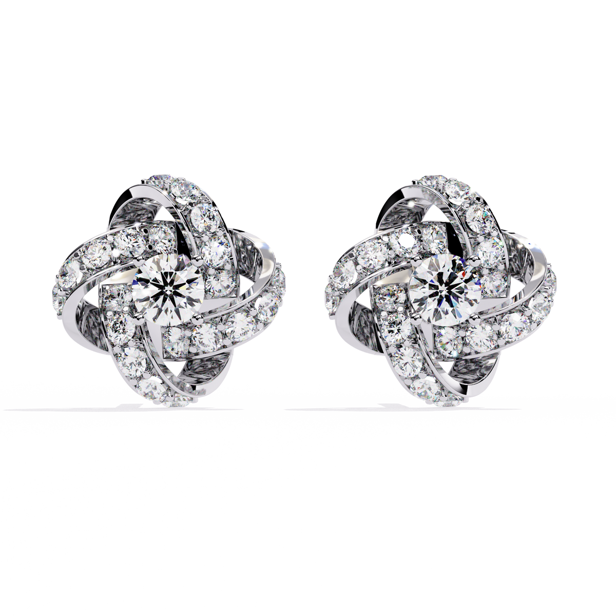 Intricate Floral Swirl Round Cut Moissanite Diamond Stud Earrings in Luxurious Gold Setting - View 3