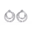 Double Circle Moissanite Diamond Round Stud Earrings with Pavé Chain Detail - View 3