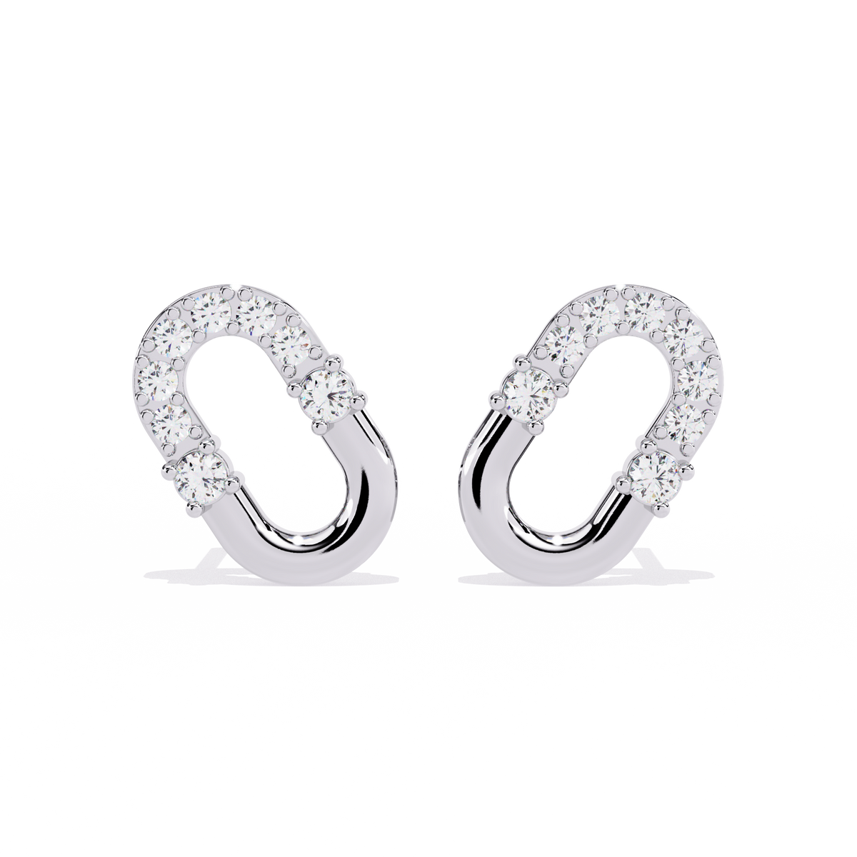 Contemporary Pave Round Moissanite Diamond U Shaped Link Earrings - View 3