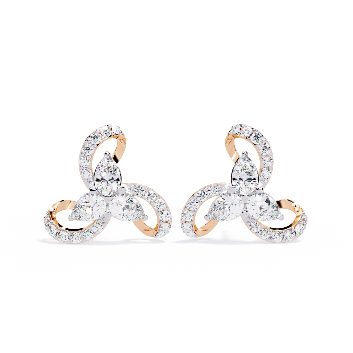 Exquisite Trio Lab Diamond Stud Earrings with Pear and Round Cut Accents - View 2