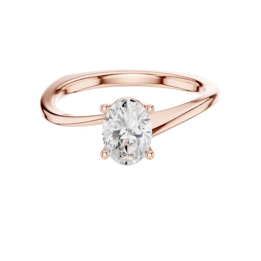 Pave Oval Cut Lab Diamond Solitaire Engagement Ring - View 2