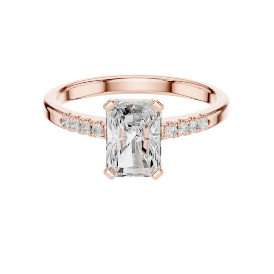 Pave Radiant Cut Lab Diamond Solitaire Engagement Ring - View 2