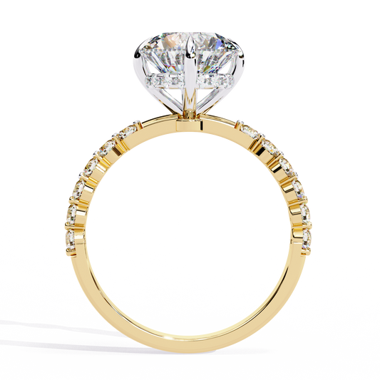 Round Solitaire Moissanite Diamond Engagement Ring With Pave Band - View 2