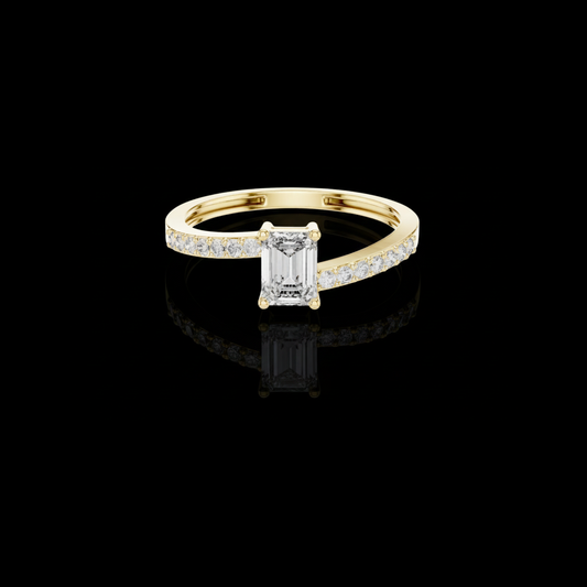 Emerald Cut Lab Diamond Engagement Ring With Unique Pave Diamond