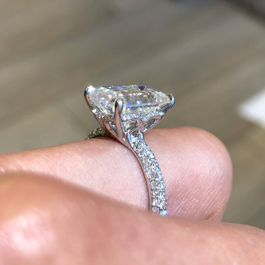 Hidden Halo Emerald Lab Diamond Pave Cathedral Engagement Ring - View 2