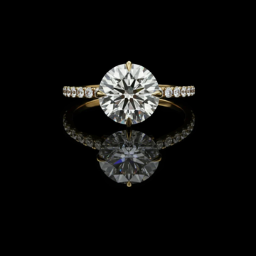 Round Cut Lab Diamond With Pave Band Engagement Ring