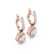 Oval Cut Lab Grown Diamond Halo Dangle Huggie Hoop Earrings Rose Gold - View 2