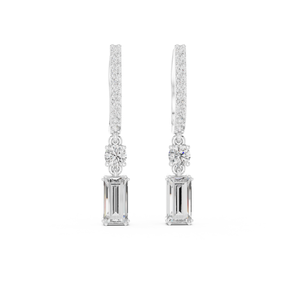 Lab Grown Diamond Baguette Geometric Pendant Hoop Earrings - View 3