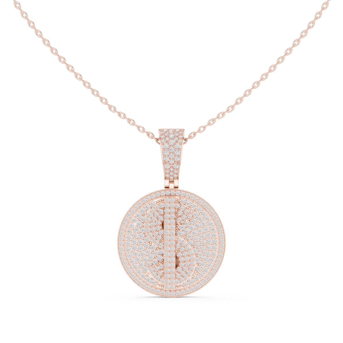 Men's Fully Iced Out Dollar Symbol Circle Charm Pendant with Lab Grown Diamond - View 2