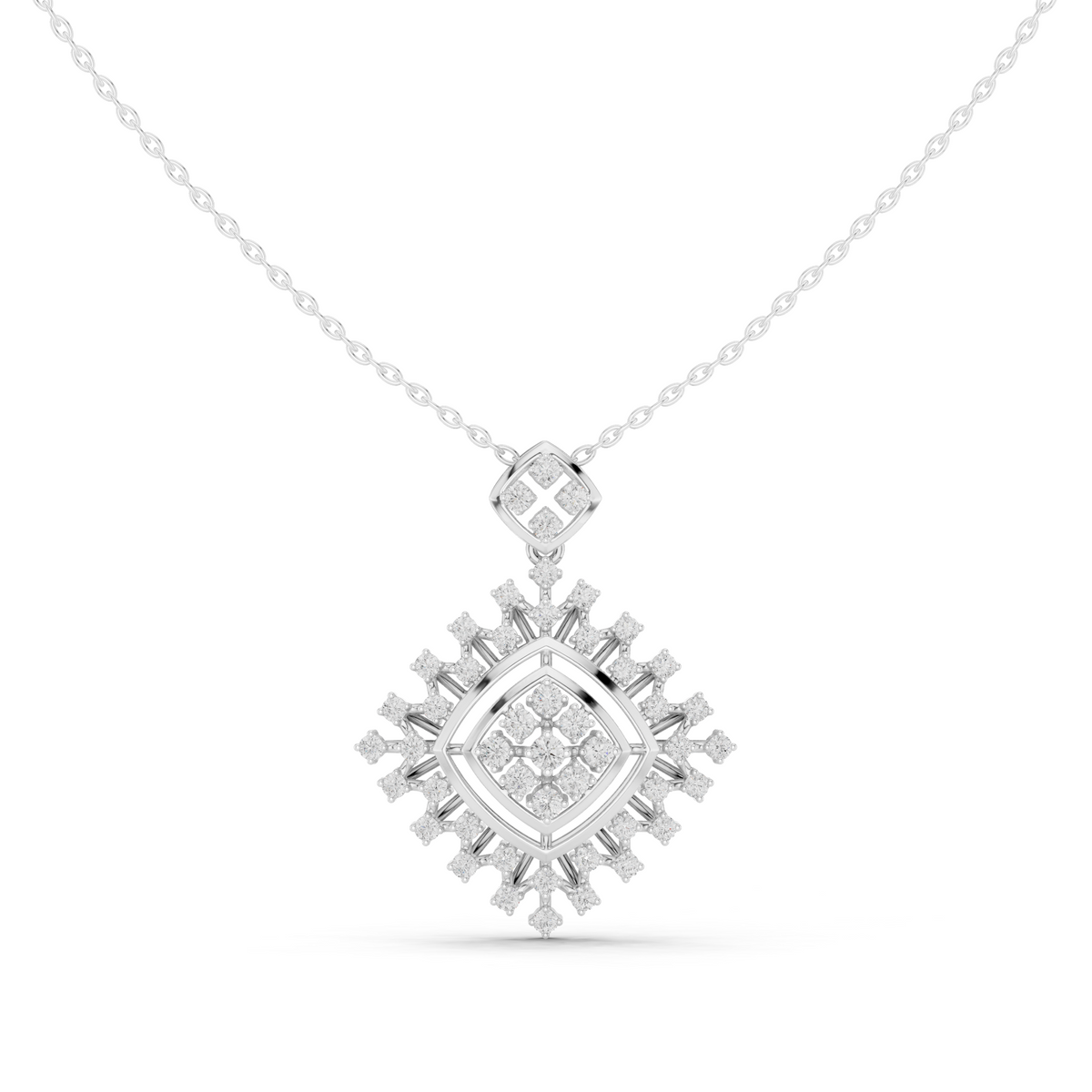 Round Lab Grown Diamond Geometric Square Pendant Necklace - View 3