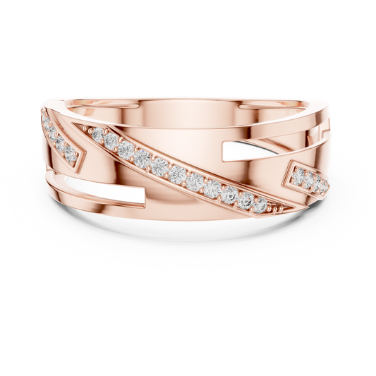 Round Cut Moissanite Diamond Men's Unique Architectural Bypass Engagement Ring - View 2