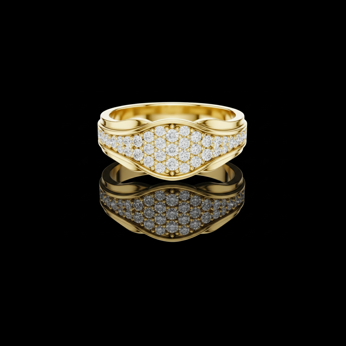 Round Cut Moissanite Diamond Men's Curved Lattice Grid Pave Statement Band