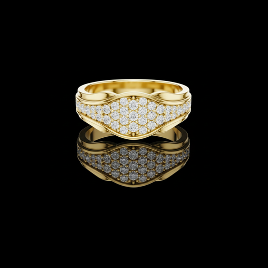 Round Cut Moissanite Diamond Men's Curved Lattice Grid Pave Statement Band