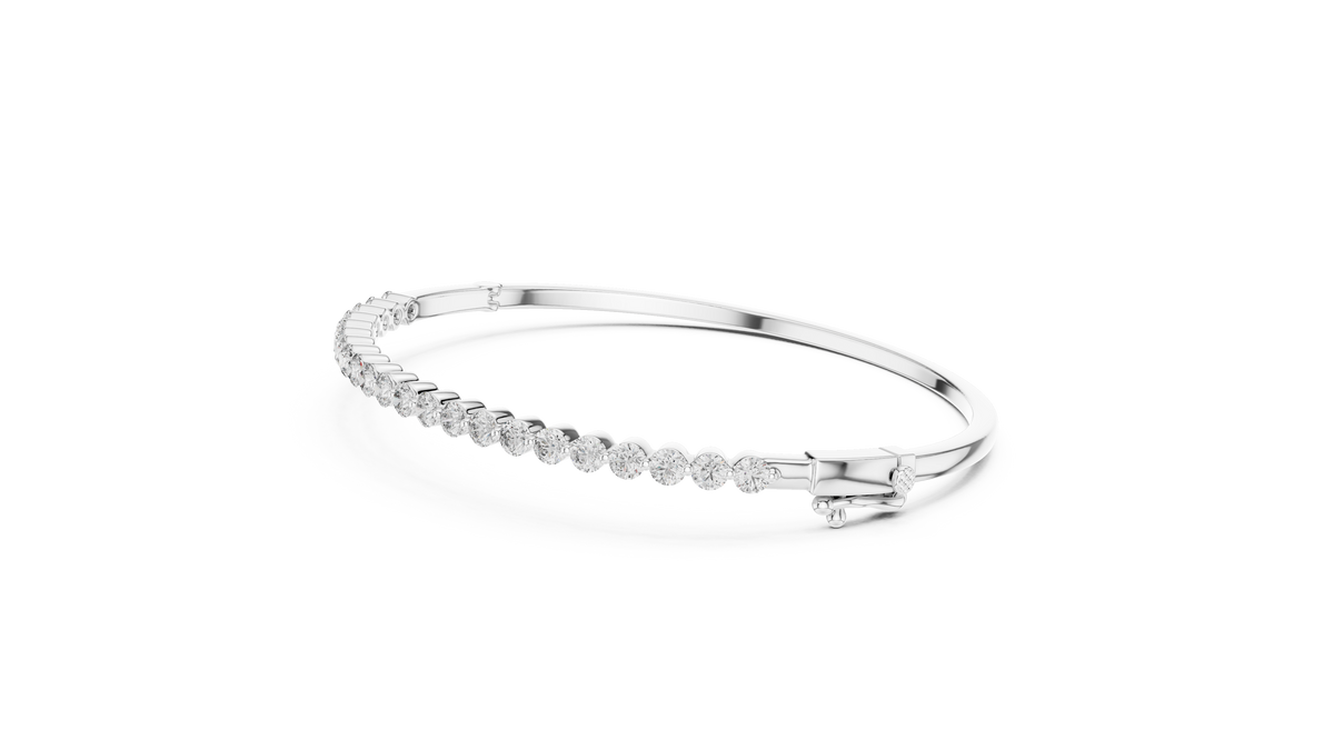 Slim Round Moissanite Diamond Hinged Bangle Bracelet for Women - View 6