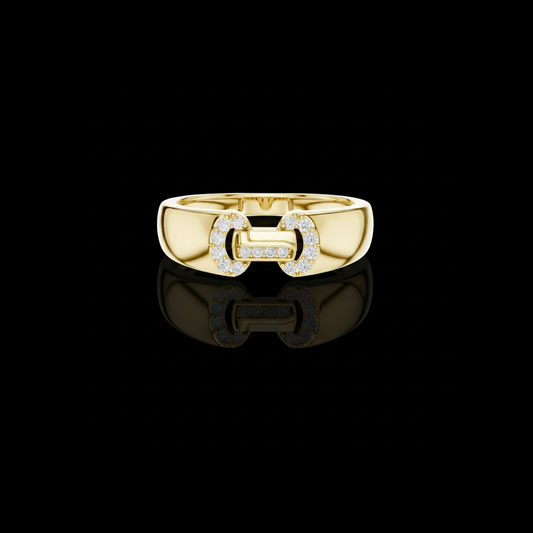 Round Cut Moissanite Diamond Men's Equestrian Openwork Link Wedding Band