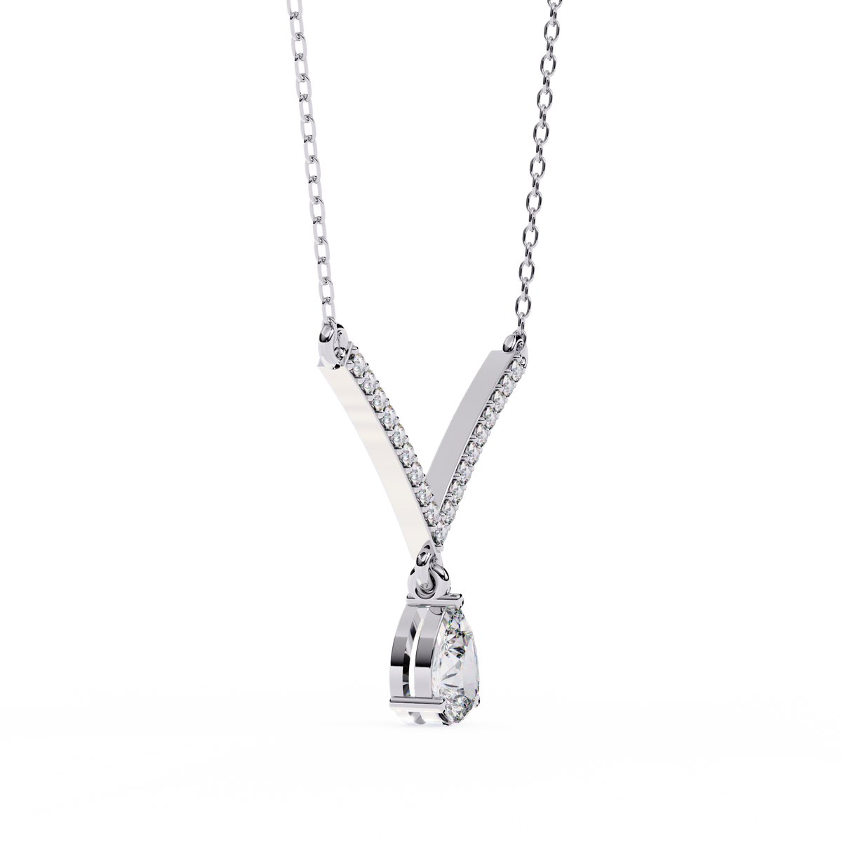 V Curved Chevron Pear Moissanite Diamond Drop Necklace - View 4