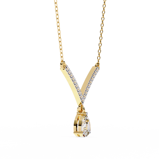 V Curved Chevron Pear Moissanite Diamond Drop Necklace - View 2