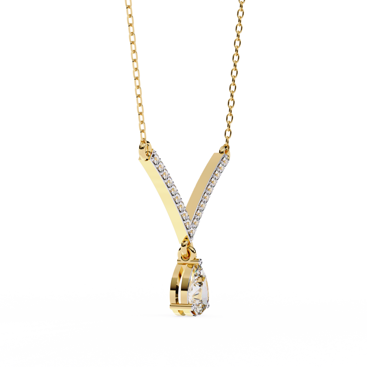 V Curved Chevron Pear Lab Grown Diamond Drop Necklace - View 2