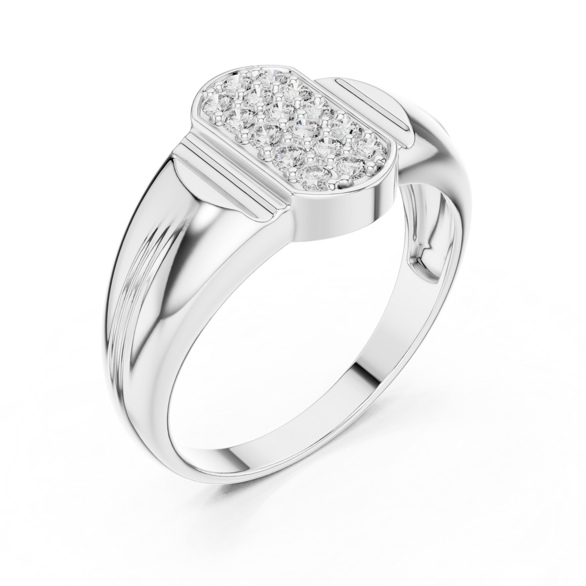 Round Cut Moissanite Diamond Men's Geometric Elongated Medallion Wedding Ring - View 6