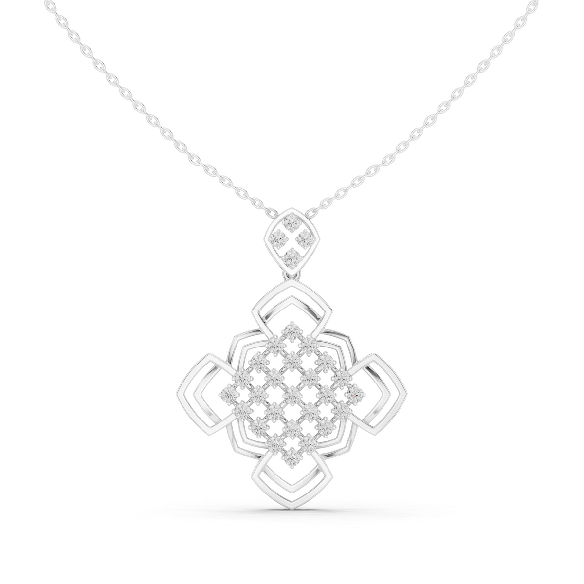 Round Diamond Floral Geometric Moissanite Diamond Necklace - View 3