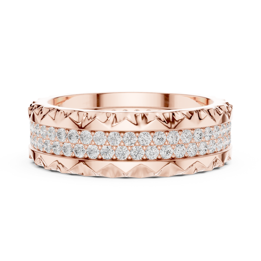 Triple Row Pave Round Cut Moissanite Diamond Textured Eternity Band Ring - View 2