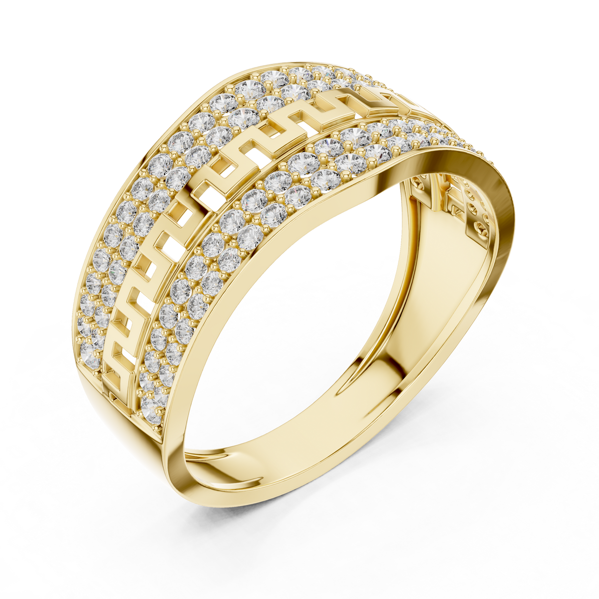 Round Cut Moissanite Diamond Men's Double Pave Border Geometric Ring - View 4