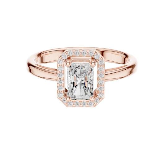 Radiant Cut Halo Moissanite Diamond Ring with Split Shank Band - View 2