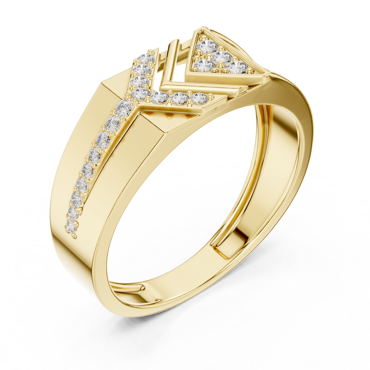 Round Cut Moissanite Diamond Men's Geometric Angular Cutout Statement Band - View 4