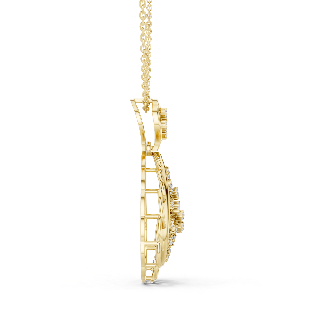 Round Diamond Pear Drop Openwork Lab Grown Necklace - View 4